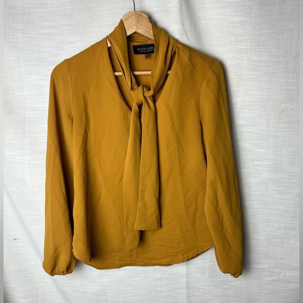 Vintage Evan Picone Mustard Blouse with Tie Collar Old Money Preppy Dainty